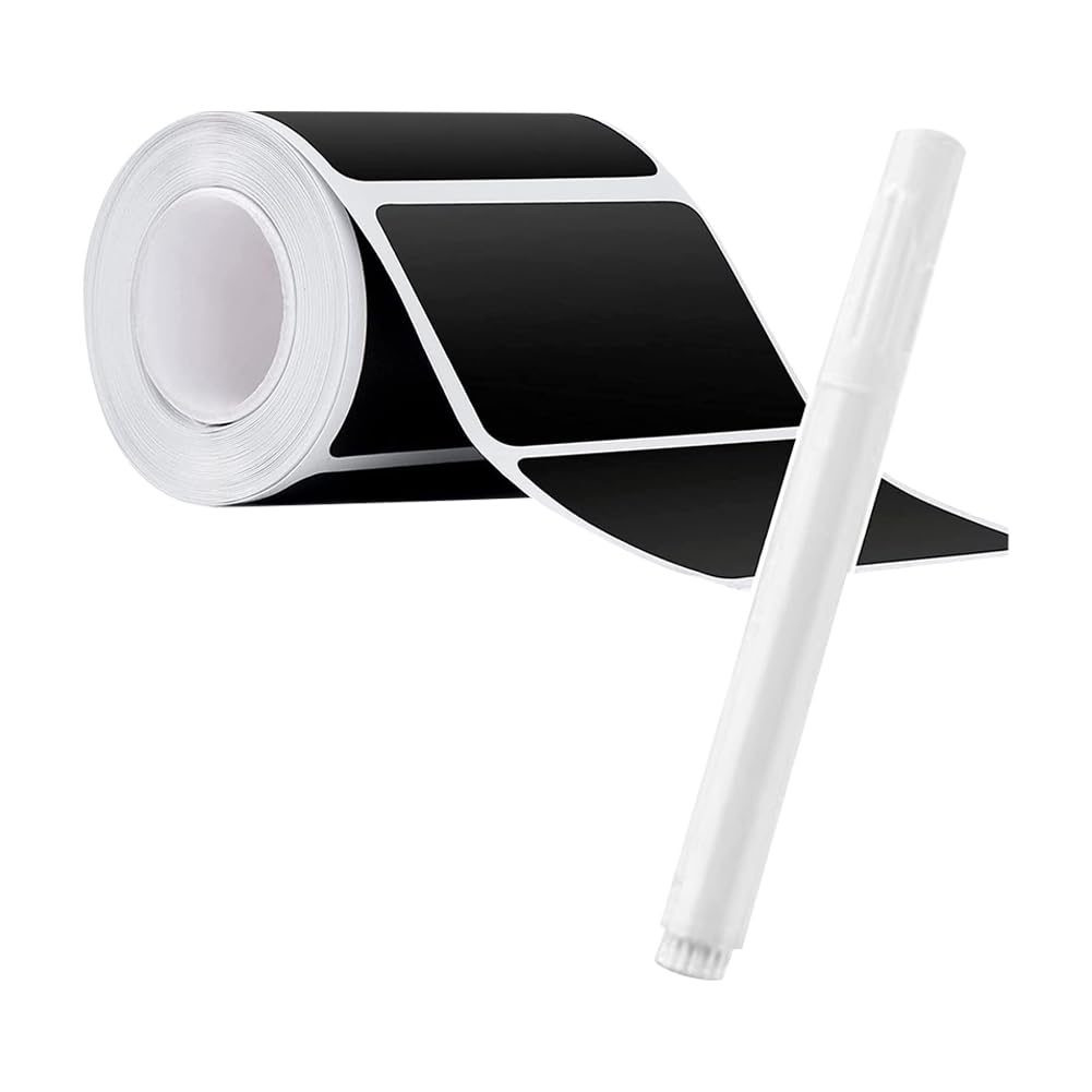 JIHUOO Waterproof Black 120 Chalkboard Labels Stickers - Food, Jars, Bins: Removable, White Chalk Marker