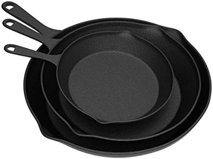 Frying Pans - Set of 3 Pre-Seasoned Cast Iron Skillets with 10-Inch, 8-Inch, and 6-Inch Sizes - Nonstick Camping Cookware by Home-Complete (Black) - Thumbnail 2