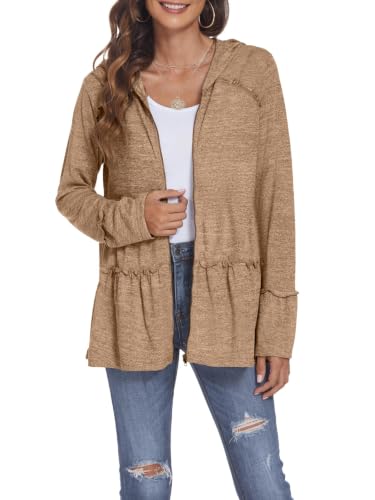 Image of DEESHA Plus Size Zip Up Hoodie for Curvy Women Spring Ruffle Hooded Sweatshirts Jacket Cardigans Lightweight