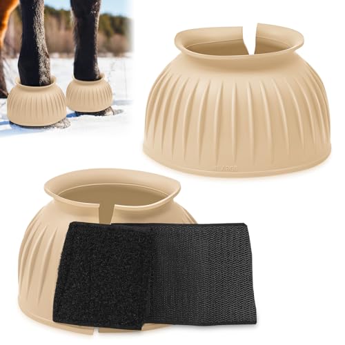 Image of Abbylike Bell Boots for Horses 1 Pair /2 Pair Available, Protect Against Hoof Impact Trauma, Rubber Bell Boots Horse Care for Turnout, No Rub Design Wrap Hook and Loop