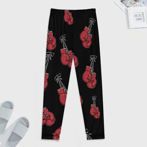 Red Boxing Gloves Mens Pajama Lounge Pants Elastic Waistband Sleepwear Lounge Wear Long4
