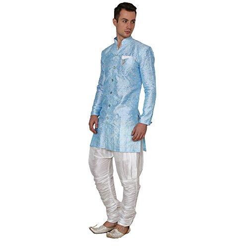 Image of Royal Kurta Men's Jacquard Silk Floral Print Indowestern Sherwani