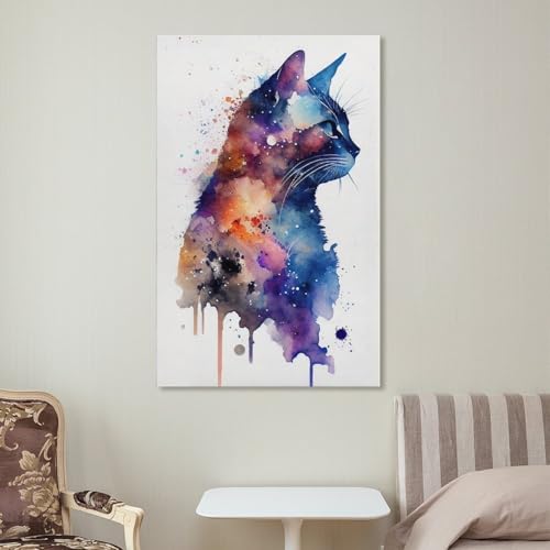 Poster chat aquarelle sur toile 40 x 60 cm une idée cadeau originale - 7