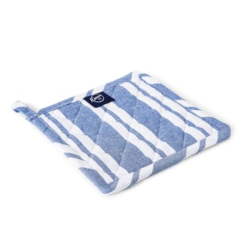 Image of Encasa XO Oven Microwave Pot Holders Trivets 21 cm (2 pc) for Kitchen Cooking & Baking - Heat Resistant, Thick & Safe, Protection of Hands from Hot Utensils, Grill, BBQ - Franca Blue Stripes