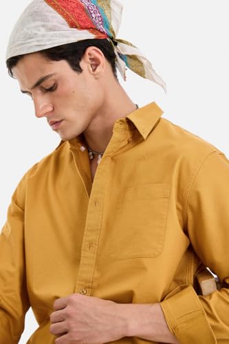 Image of SNITCH Men Casual & Semi-Formal Shirt | Regular Fit Long Sleeve Button-Down Collar Solid Oxford Style | 100% Cotton Breathable Fabric for Office, Date Night