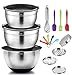 Ciotole per miscelazione in Acciaio Inox con coperchi, Ciotole da Cucina, Insalatiera Impilabile Miscelazione Contenitore con Grattugia, Coperchio e Base in Silicone Antiscivolo, 2/3/5 L (12PCS)