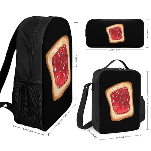 Toast with Jam Classic Backpack Lunch Bag Pencil Case 3 Piece Set Travel Daypack2