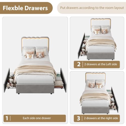 Image of Garvee Irregular Wave LED 2-Drawer Soft Upholstered Bed, Soft Padding