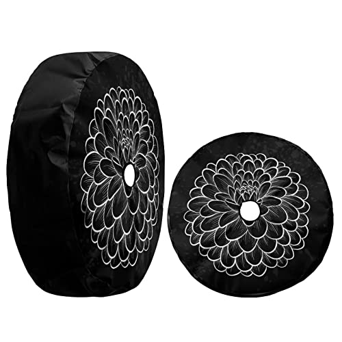 Image of Beautiful Monochrome Black and White Dahlia Flower Spare Tire Cover with Backup Camera Hole Wheel Tire Cover Fit Trailer, RV, SUV and Many Vehicle 17inch