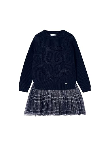 Robe tricot et tulle combiné pour fille bleu marine parfaite pour l'école