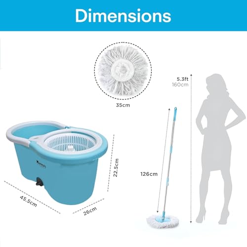 Image of Mumma's LIFE Plastic Spin Mop Bucket, Moppers for Cleaning Floor, Mop Set Extendable Handle, Removable Wringer 360 with Floor Cleaner Mopping Stick (Round Mop Set)