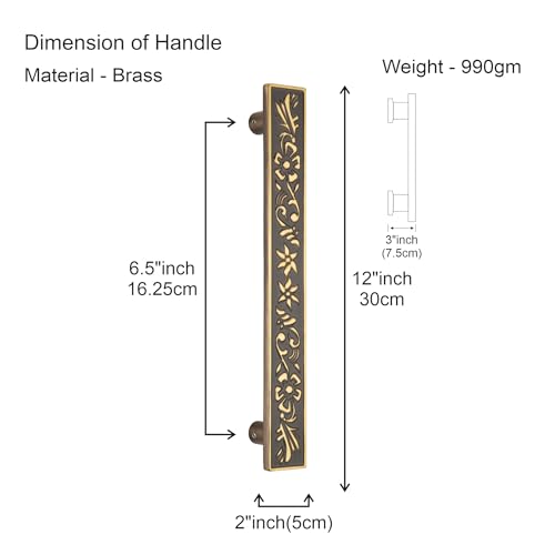 Image of COMPASS 12 inch Brass Main Door Handle | Door Handles for Main Door | Pull Handles for All The Doors of House | Office | Hotels | PH-214 (Pack of 1, Antique Finish)