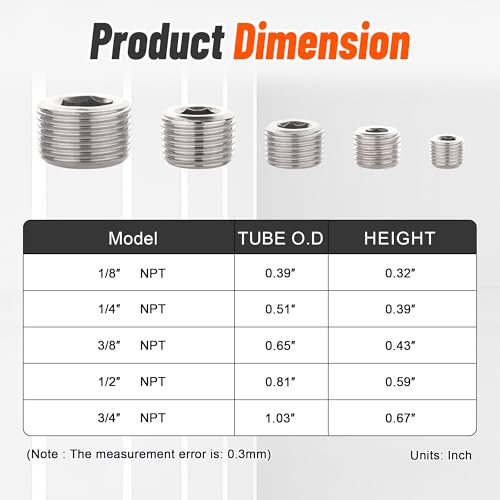Image of 25Pcs 304 Stainless Steel Pipe Plug Fittings Kit,5 Sizes