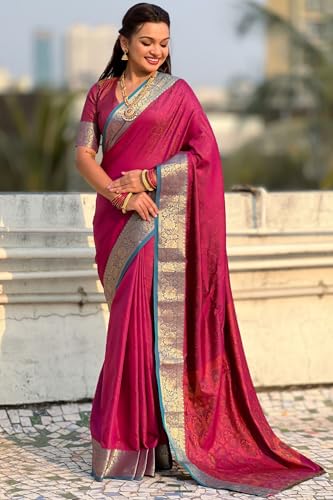 Image of SGF11 Women's Kanjivaram Pure Soft Silk Designer Saree With Blouse Piece