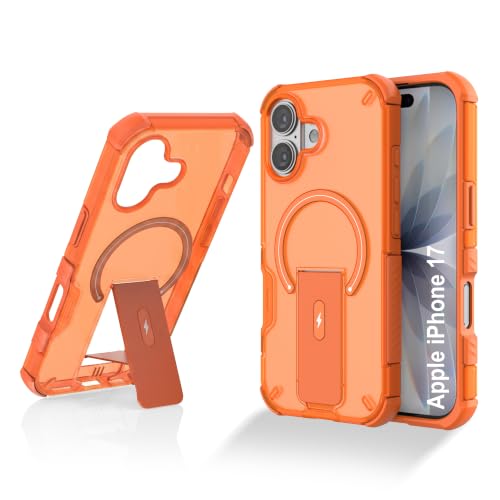Image of ZAP CASE Matte Kickstand Case for iPhone 17 | Magsafe Compatible | Premium Polycarbonate Back + Flexible TPU Bumper | Foldable Stand | Military-Grade Drop Protection | Anti-Fingerprint | Orange