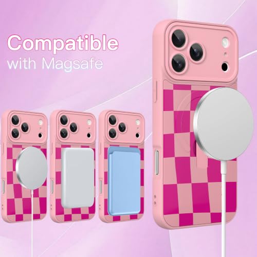 Image of ZIYE for iPhone 17 Pro Max Case Checkered Compatible with Magsafe Hot Pink