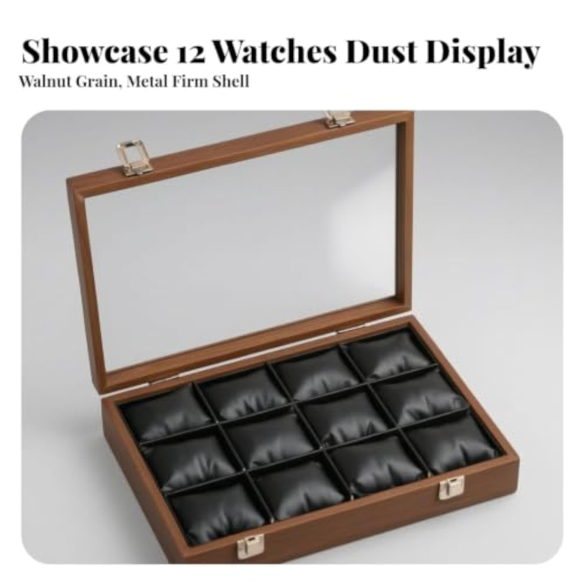 Walnut Wood-Grain 12-Slot Watch Display Case, Stylish Safekeeping