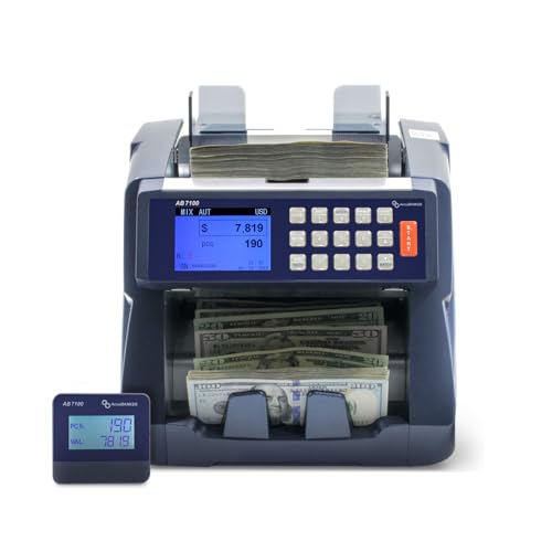 Image of AccuBANKER AB7100 Mixed Bill Value Counter, Bank Grade Mixed Denomination Cash Money Counter Machine, 5-Point Counterfeit Detector, Count Add, Holds 500 Bills Count 1200 Bills /Min