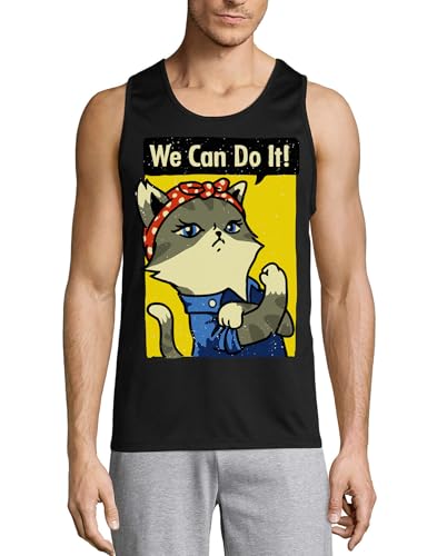 Débardeur féministe chat We Can Do It en coton noir pour homme
