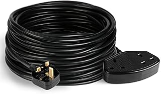 Extension Lead 2-Gang Cable Heavy Duty Cord with 13A Plug Socket Black (5-15M) (10M)