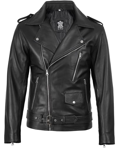 Image of fjackets Men's Biker Leather Jacket - Real Lambskin Leather Motor Style Jacket for Men - Asymmetrical Zip Jacket