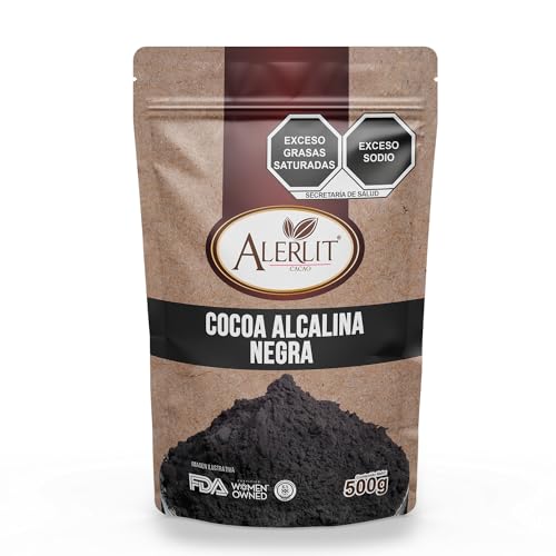 Proteínas, ALERLIT | Cocoa Alcalina Negra | KOSHER | SIN AZÚCAR | 500gr | Keto | Gluten Free | Cacao en Polvo | Sin la acidez natural del cacao | Dale un toque delicioso...
