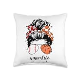 Mom Life Baseball Basketball Mom messy bun funny Mothers Day Throw Pillow