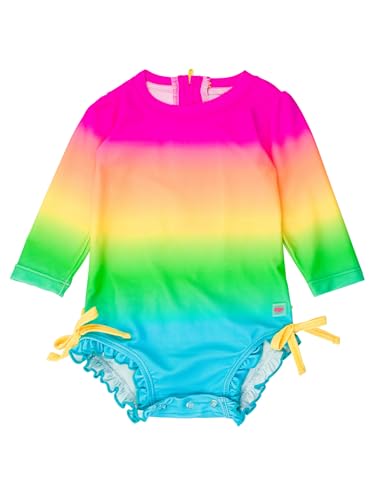 Image of RuffleButts Baby Girls UPF 50+ Sun Protection Floral Printed Long Sleeve One Piece Rash Guard Swimsuit with Zipper