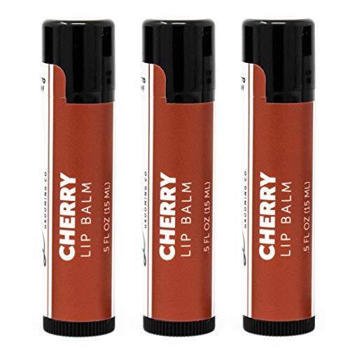 Detroit Grooming Co. Lip Balm - Cherry - Natural Beeswax Lip Care Treatment Moisturizes and Heals Dry or Cracked Skin - Premium Lip Balm Handmade in USA for Best Care of Chapped Lips (Pack of 3)