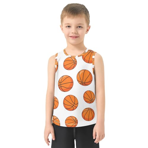 J JOYSAY Cartoon Basketball White Boys Tank Top Sleeveless Muscle Shirts Quick Dry Workout Sport Active Kids T-Shirts 3-15T2
