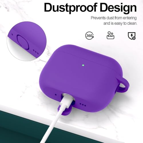 Image of New Soft Silicone Case Compatible with Apple AirPods Pro 3 Generation (2025) Protective Silicone 360 Full Protection Dust-Proof Shockproof Case Cover with Hook (Cover Only) (Purple)