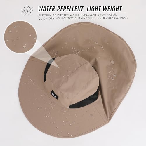 Image of Rosoz Outdoor Sun Hat for Men Women, UPF50+ Protection Safari Cap Wide Brim Mesh Fishing Hat with Neck Flap Beach Garden