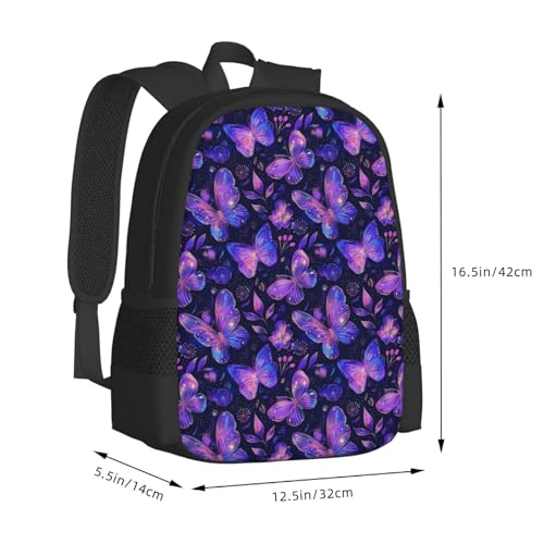 Neon Butterfly Backpack Large Capacity Backpacks Leisure Travel Daypack 12.5X5.5X16.5 inch2