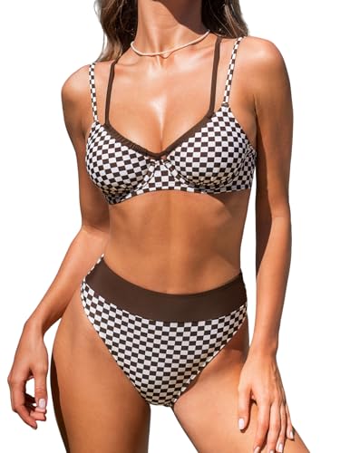 CUPSHE Women's Bikini Sets Two Piece Swimsuit High Waisted Underwire Double Straps Crisscross Back Self Tie