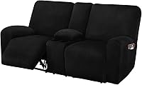 ULTICOR 8-Piece Velvet Reclining Loveseat Slipcover with Middle Console - Stretch, Non-Slip, Washable for 2-Seater Sofas 60-77" (Black)