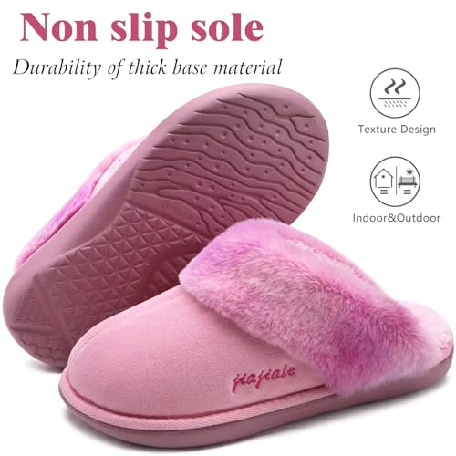 Image of jiajiale Women's Memory Foam Slippers Ladies Slip On Arch Support Suede Scuff Slipper Cozy Fuzzy Faux Fur Winter House Shoes Indoor Outdoor