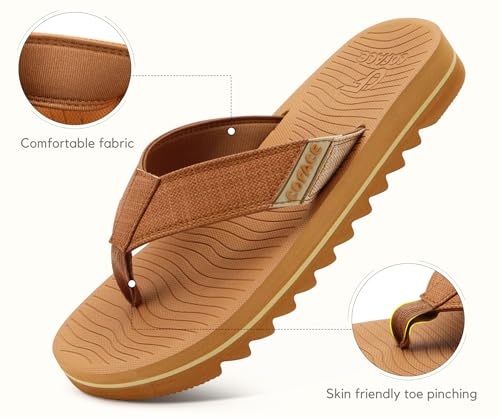 Image of COFACE Flip Flops for Men with Arch Support Mens Sport Beach Thong-Sandals Outdoor 2025 Summer Leather Sandal for Man Size7-15