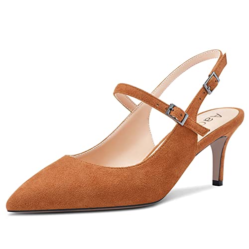 Aachcol Women Pumps Pointed Toe Ankle Strap Slingback Stiletto Mid Heel Dress Shoes Suede Office Wedding Shopping 2.5 Inch
