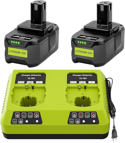 Batterie au Lithium 2X 5.5Ah 18V et Chargeur pour Ryobi One+, Li-ION Batterie de Remplacement et Chargeur pour 18V One+ P108 P107 P104 P105 P102 P103 Outils
