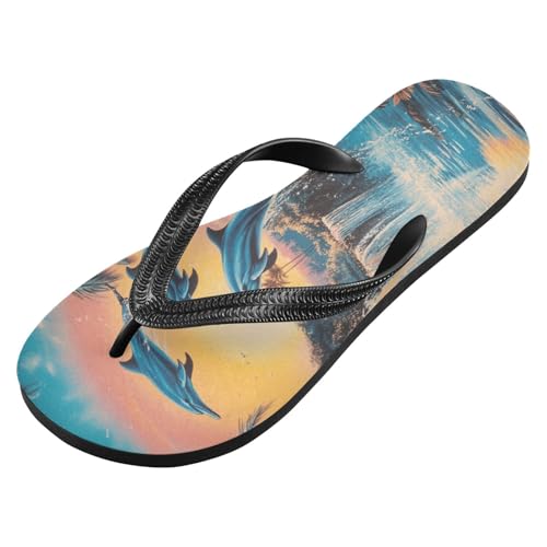 Waterfall Dolphin Palm Trees Flip Flops for Beach Thong Sandals Anti-slip Lightweight Beach Shoes for Summer Travel Swim2