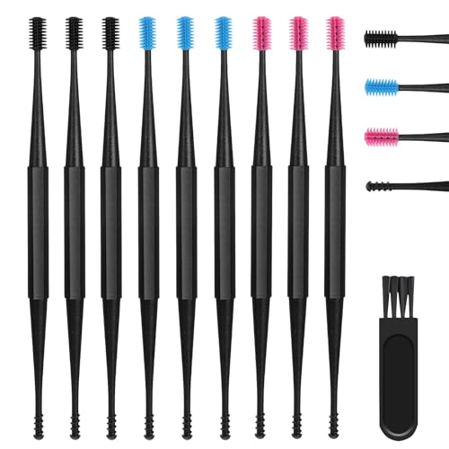 Oruola 9pcs Silicone Ear Wax Removal Tool Reusable Spiral Ear Wax Removal Tool Safe Soft Removal Ear Wax Removal Tool with Cleaning Brush for Olders Adult Kids