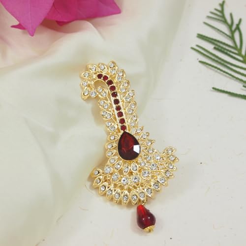 Image of I Jewels Gold Plated Traditional Stone Pearl Drop Safa Kalangi Brooch for Groom /Men /Dulha Pagadi
