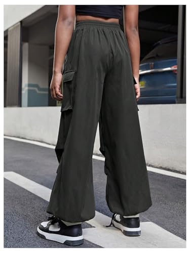 Verdusa Girl's Athletic Straight Leg Cargo Pants Streetwear Parachute Pants with Pockets2