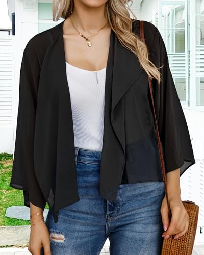Image of Womens Summer Tops Short Shrugs Kimono Cardigans Casual Chiffon Bolero Jackets 2026