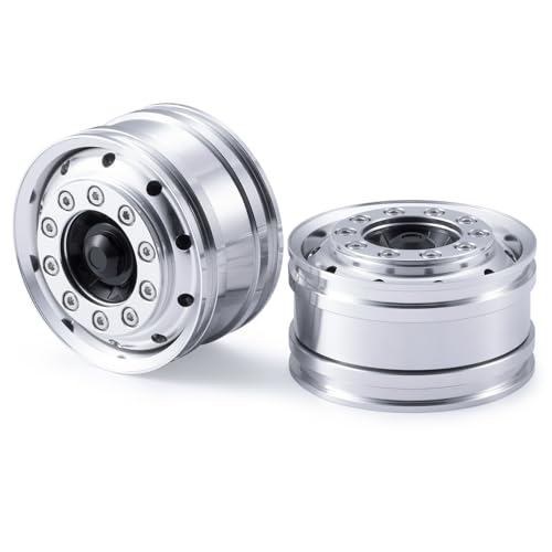 AXspeed Metall Vorderseite Felgen, 2 Stück Lager Radnaben für 1:14 Tamiya Anhänger Traktor Auto Zubehör (Silber)