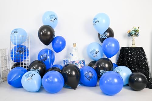 Image of Video Game Party Balloons,30Pcs 12inch Blue Black Confetti Game Theme Printed Balloons Decorations for Game Party Supplies Teens Player Birthday Party Decorations