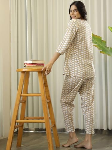 Image of Women's Printed Night Suit Set Pajama with Top Lightweight Soft & Comfy Sleepwear for Girls & Women