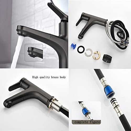 Robinet évier vanité multifonction rotatif 360 trou noir extractible chaud froid - 5