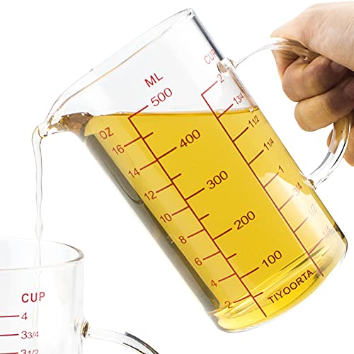 TIYOORTA Glas-Messbecher mit Griff, drei Skalen Cover