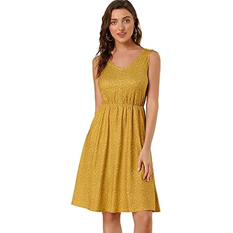 Allegra K Vestido Midi Amarillo con Cintura Anudada Cover